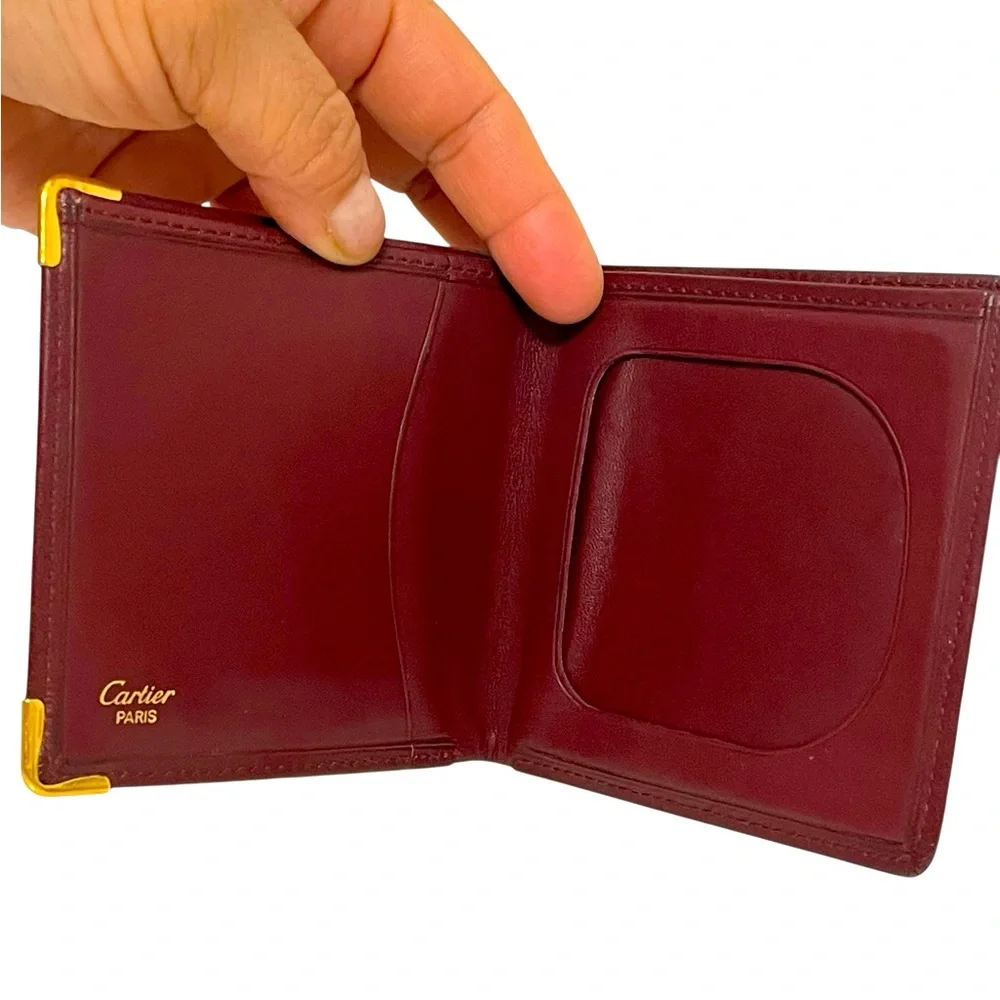 🌟🌟Cartier Burgundy Leather Card Holder with Gold Details